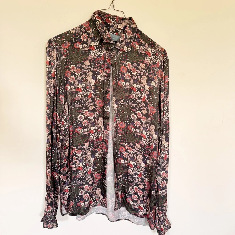 Zara Man Floral Viscose Satin Button‎ Down Shirt Relaxed Fit Long Sleeve Medium